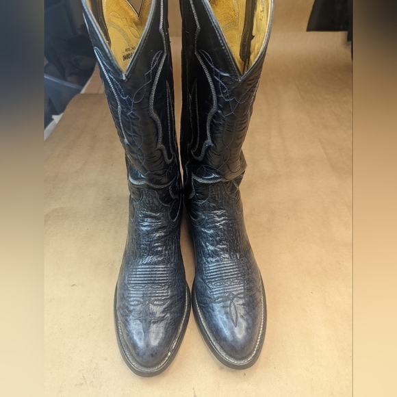 Tony Lama boots men's size 9D shrunken Bull Shoulder blue/gray leather classic W - Picture 2 of 12